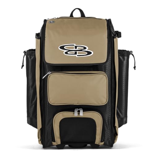 Boombah Catchers Superpack Hybrid Rolling Bat Bag - Multiple Colors - Wheeled & Backpack Version - color: Black/Vegas Gold
