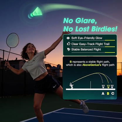 AboveGenius Glow in The Dark Badminton Birdies 6 PCS, 360° Nylon LED Badminton Shuttlecocks for Family Backyards Practice, Long Lasting Light Up Birdie Balls Set for Indoor Outdoor Sports Activities