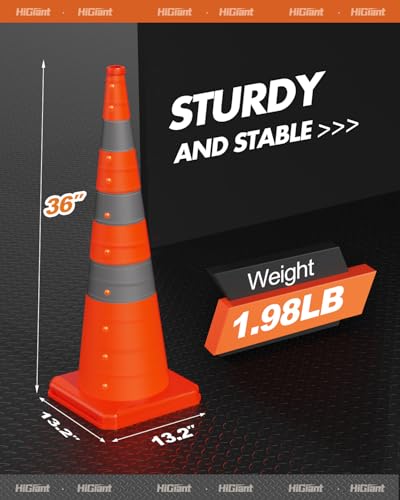 HiGiant [4 Pack] Collapsible Traffic Safety Cones 36 Inch, Orange Pop-up Cones with Reflective Collar, Caution Cones for Road Driving Practice and Parking lot - size: 36inch