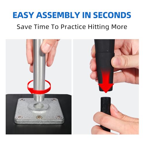 Portable Baseball Tee, Batting Tee for Baseball/Softball, Adjustable Height, Tee Ball Stand with Weighted Base, Flexible Rubber Top, Hitting Tee for Kid/Youth/Adult, Easy Assembly - size: Height 17" to 23"