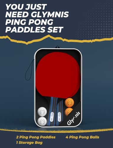 Glymnis Ping Pong Paddles Set Table Tennis Rackets with Balls, Storage Case for Indoor Outdoor Table Tennis Paddle Game Accessories - style: 2 Paddles+4 Balls