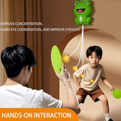 Hanging Table Tennis Trainer Portable Set,1 Pcs 5 Balls Frog Door Pong Game for Kids with Racket and Balls, Adjustable Hanging Table Tennis Trainer