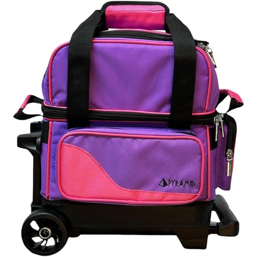 Pyramid Path Pro Deluxe Single Roller Bowling Bag With Separate Shoe Compartment (Up To US Mens Size 11), 2 Large Accessory Pockets, Padded Foam Ball Insert, Lifting Handles and Locking Square Handle - color: Pro Purple/Hot Pink