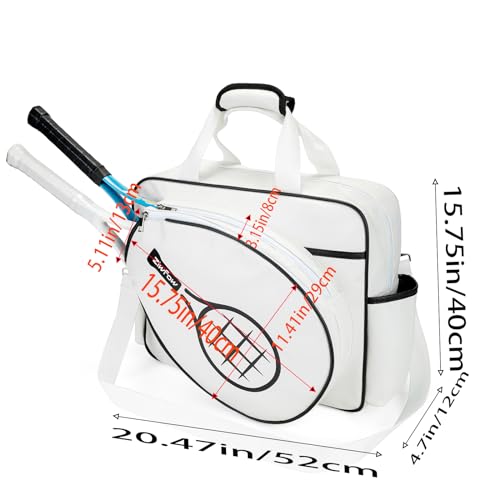 Tennis Bags Leather Tennis Racket Bag Women Tennis Tote Bag PU Sport Handbag Waterproof Lightweight Badminton Racket Shoulder Bag For 2 Rackets With Removable Shoulder Straps Outdoor