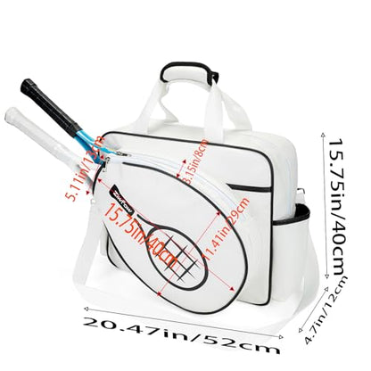 Tennis Bags Leather Tennis Racket Bag Women Tennis Tote Bag PU Sport Handbag Waterproof Lightweight Badminton Racket Shoulder Bag For 2 Rackets With Removable Shoulder Straps Outdoor