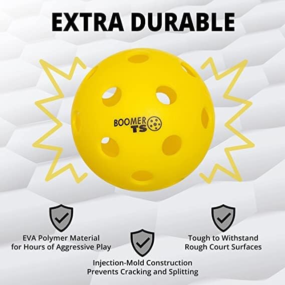 Boomer TS Indoor Pickleballs – Softer Feel for Smooth Indoor Courts – 26 Precision Drilled Holes – Durable & Long-Lasting – 100s of Smiles in Every Ball!