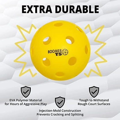 Boomer TS Indoor Pickleballs – Softer Feel for Smooth Indoor Courts – 26 Precision Drilled Holes – Durable & Long-Lasting – 100s of Smiles in Every Ball!