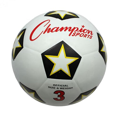 Champion Sports Rubber Cover Soccer Ball - color: White/Black/Red, size: Size 3