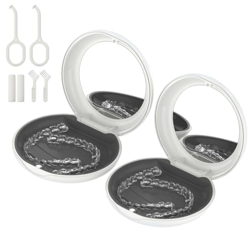 2Pack Retainer Case with Mirror, Compatible with Invisalign, Orthodontic Aligner Case with Removal Tool and Brush, White - color: 2 Pack - WhiteMirror