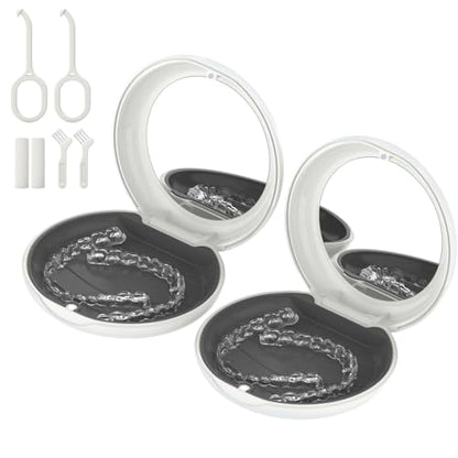 2Pack Retainer Case with Mirror, Compatible with Invisalign, Orthodontic Aligner Case with Removal Tool and Brush, White - color: 2 Pack - WhiteMirror