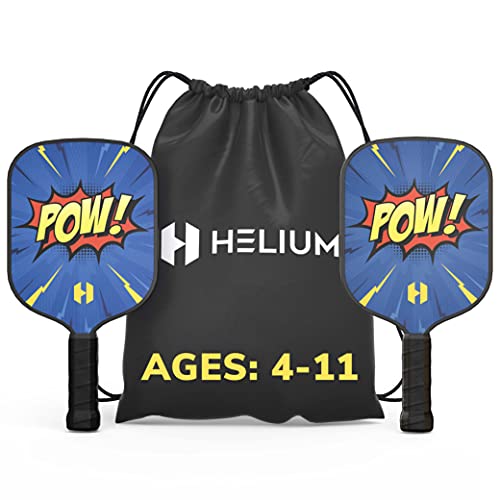 Helium Pickleball Paddle for Kids – Child Size Paddle for Children 12 and Under, Lightweight Honeycomb Core, Graphite Strike Face, Pickleball Paddle & Drawstring Bag - POW! - style: 2 Paddle Set