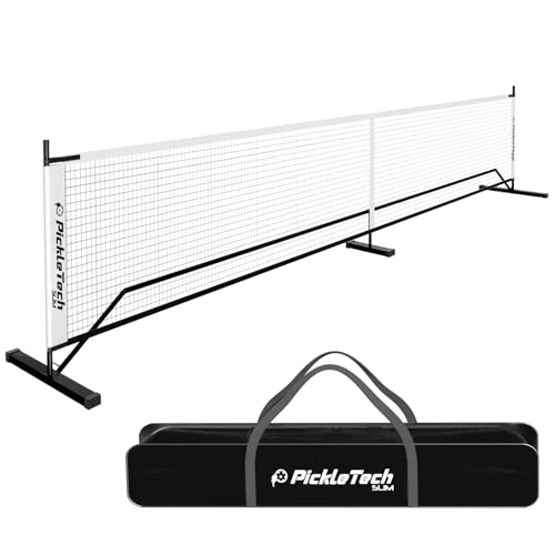 PICKLETECH 4.0 Slim Version Portable Pickleball Nets Outdoor Game 22 FT Pickleball Net-USAPA Regulation Size-Pickle Ball Net System with Carrying Bag for Driveway - color: Black, size: 22ft 4.0 Slim