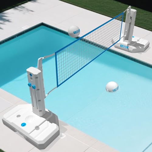 IGL Pool Volleyball Net & Pool Basketball Hoop 2 in 1, Height Adjustable Volleyball Net for Pool, Poolside Basketball Hoop with Fillable Base & Stand, Includes 4 Balls & Pump - size: 2 In 1 Set