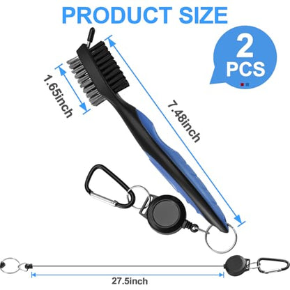 2 Pack Golf Club Brush, Professional Golf Club Cleaner with Retractable Zip-line and Golf Club Cleaner Brush, Handle Comfortable Grip Golf Grooves Cleaner for Easily Attaches to Golf Bag