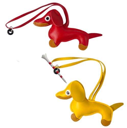 2PCS Golf Tee Leash and Anchor, Dachshund Golf Tee Leash Set, Prevent Tee Loss, Fun Golf Accessory Gift for Dog Lovers, Red & Yellow