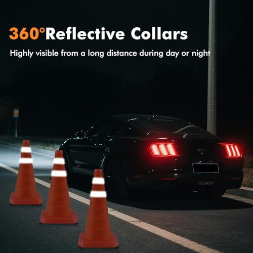Jade Butterfly 18 Inch 4 Pack Collapsible Traffic Safety Cones, Orange Cones with Reflective Collar, Portable Multipurpose Traffic Cones for Parking Construction Driving Training Sports Practice - size: 18” - 4PACK