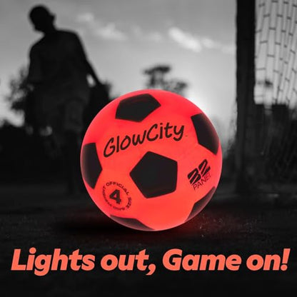 GlowCity Glow in The Dark Soccer Ball - Sizes 3, 4, 5 for Kids, Teens & Adults - Light Up Soccer Ball with 2 LED Lights - Sports Birthday Gifts Ideas for Boys & Teenagers Ages 6 7 8 9 10 11 12 13 14