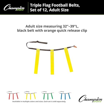 Champion Sports Quick Release Flag Football Set – Durable Belt, 3 Detachable Flags & Adjustable Fit (25”-50”) - color: Yellow Flags, size: Small (25"-31")