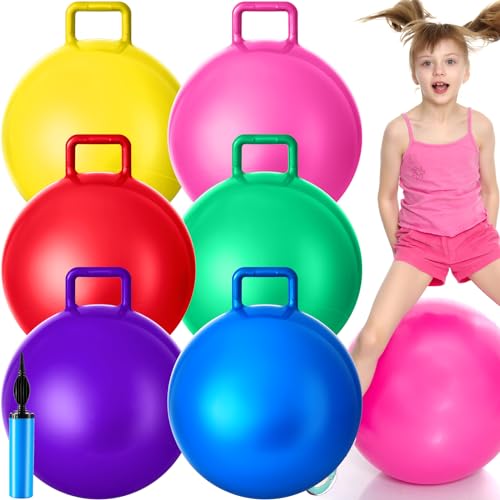 Lewtemi 6 Pcs Hopper Ball for Kids 22 Inch Jumping Hopping Inflatable Bouncing Ball with Handle and Air Pump for Outdoor Games Sport Exercise(Rainbow Colors) - color: Rainbow Colors, size: 22 Inch
