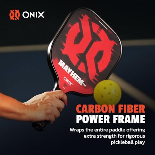 Onix Mayhem Patented ThermoFused Technology Carbon Fiber Power Frame Polypropylene Honeycomb Core Performance Power and Control Pickleball Paddle – 14mm or 16mm