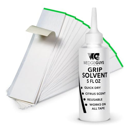 Wedge Guys Professional Golf Grip Tape 2" x 10" Solvent Activated Double Sided Adhesive Strips for Regripping Golf Clubs - color: 15 Strips + 5oz Solvent