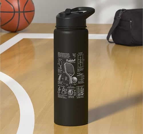 Pickleball Paddle Court Layout Net Height Chart Stainless Steel Insulated Water Bottle - color: Black