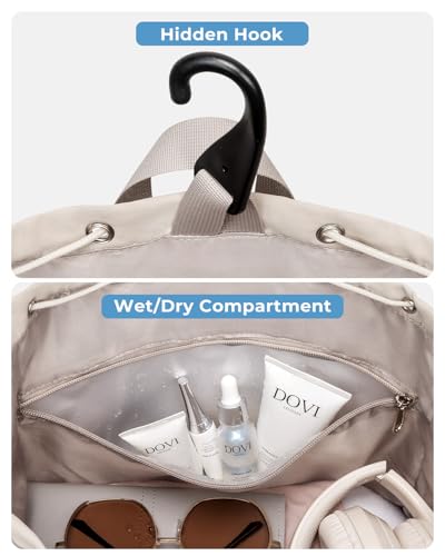 Drawstring Tennis Backpack, Puffer Tennis Racket Bag with Shoe Compartment & Wet Pocket Gym Bag for Women, Suitable for Pickleball Tennis Badminton - color: Camel