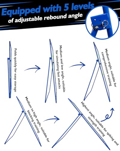 7x4FT Volleyball Rebounder Net Set with Training Accessories, Portable Bounce Back with 5 Adjustable Angles for Practice Volleying, Bumping, Spiking - Easy Set Up with Volleyball and Travel Bag - color: Blue