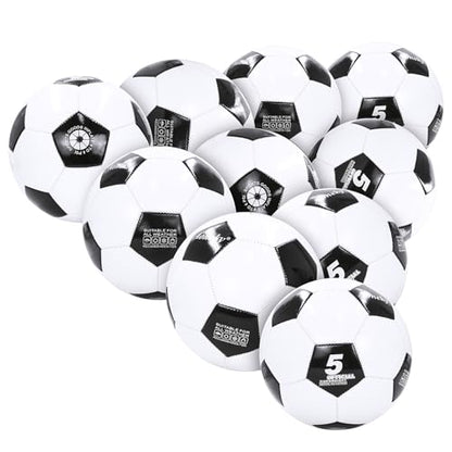 Aoneky Adult Size 5 Traditional Soccer Ball - Ships Deflated, Pump Included - color: White/Black, style: 10-Pack Deflated Ball with Pump