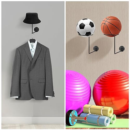 6 Pack Metal Helmet Hangers, Ball Holder Rack with Screws, Wall Mount Display Hooks for Helmets, Caps, Hats, Wigs, Basketball, Volleyball, Football, Riding Jackets, Coats