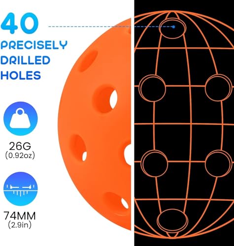 Geekman Backyard Pickleball Expert, Durable 40-Hole Balls with Bonus Paddles, Consistently Bouncing Balls for Park Games, Set of 6 Pack