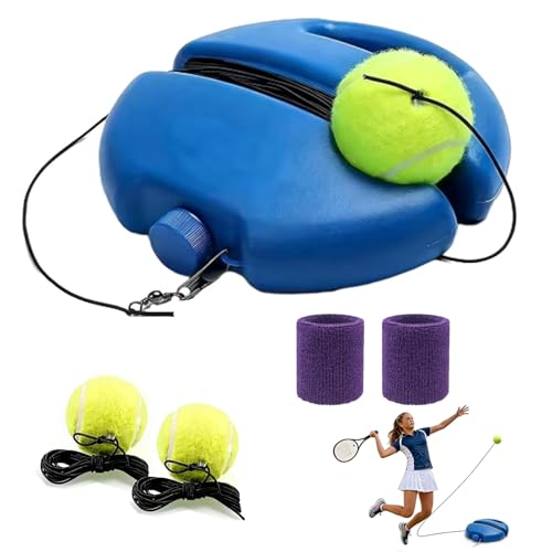 Solo Tennis Trainer Rebound Ball with String and Fillable Base, Portable Tennis Training Kit for Self Practice, Improve Swing and Footwork, for Beginners and Adults - color: Blue, size: With 2 Balls