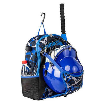Youth Baseball Bat Bag Backpack, T-Ball & Softball Equipment Gear for Youth with Fence Hook, Lightweight Baseball Bat Backpack, Large Main Compartment for Helmet - color: Blue