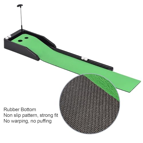 Club Putter Trainer Automatic Return Tracks Green Velvet Putting Mat Non Slip Rubber Base Indoor Golf Practice Set for Home Office Adults Kids