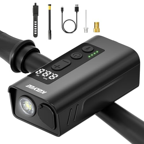2-in-1 Mini Electric Bike Pump with LED Headlight, 150 PSI Portable Tire Inflator with Digital Gauge, Auto Shut Off, 2000mAh Type-C Rechargeable Air Pump for Bike, E-Bike, Car & Balls, Travel Gift - color: Dark Black