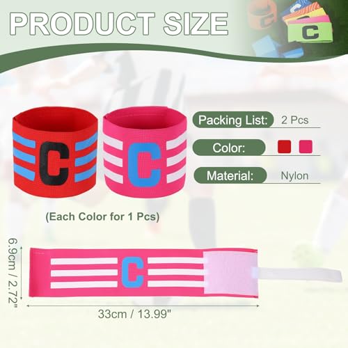 Captain Arm Bands for Soccer, Soccer Captain C Armband, Classic Striped Elastic Protective Arm Badge Player Bands - color: Red/Rose Red
