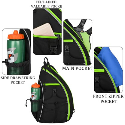 Goloni Pickleball Sling Bag for Men Women, Lightweight Pickleball Backpack with Fence Hook - color: Black Green