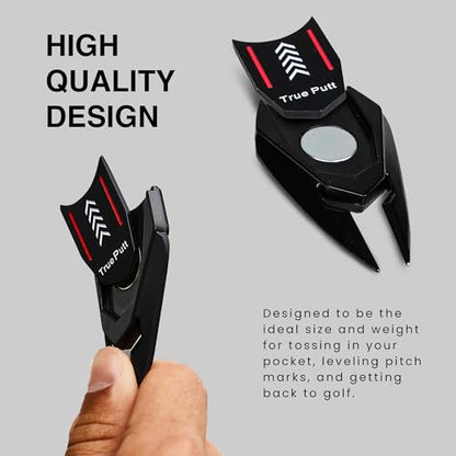 Ghost Golf Divot Tool - 5-in-1 Divot Repair Tool & Ball Marker Alignment Aid - Fix Pitch Marks on The Green - Club Rest & Groove Cleaner - Golf Equipment for Men & Women - color: Black