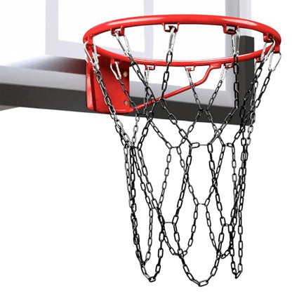 Basketball Net Heavy Duty Replacement,Carbon Steel Chain Basketball net, Anti-Rust Use Indoor Outdoor Standard 12 Loops Hoop - color: Black