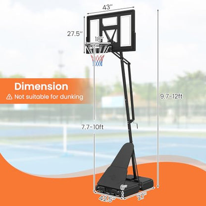 Goplus Outdoor Basketball Hoop, 7.7-10 FT Height Adjustable Tool-Free Basketball Goal System with 43 Inch PC Backboard, Rebound Board, Portable Wheels for Adults in Court, Backyard, Driveway