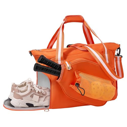 Pickleball Bag for Women Men,Pickleball Tote Bag with Shoe Compartment - color: Orange