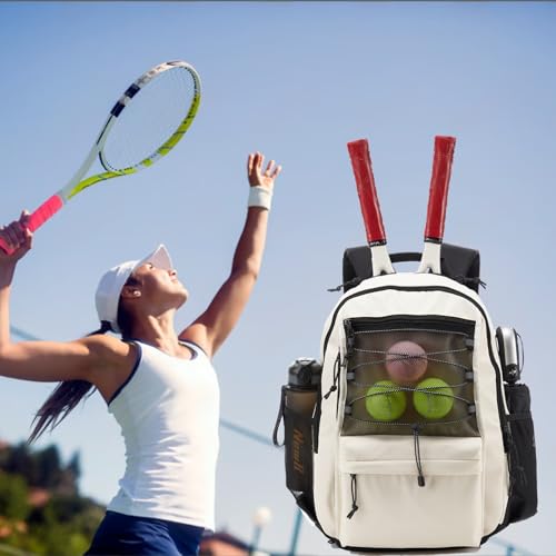 Tennis Bag, Tennis Backpack for Women Men 2 Rackets with Insulated Pocket Shoe Compartemnt for Pickleball Tennis - color: Beige