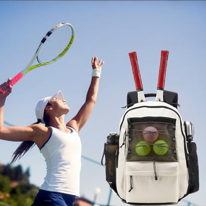 Tennis Bag, Tennis Backpack for Women Men 2 Rackets with Insulated Pocket Shoe Compartemnt for Pickleball Tennis - color: Beige