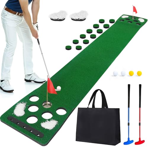 Golf Putting Game Set, Golf Putting Green Mat with 4 Balls, 2 Cups & Flags, 1 Portable Bag for Outdoor & Indoor Party Game - color: Putter