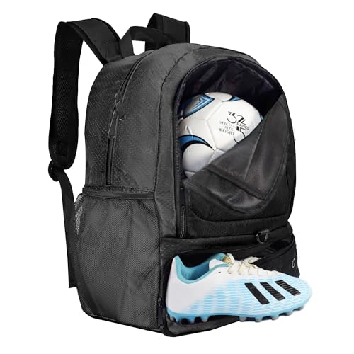 Soccer Bag, Basketball Backpack, Sports Equipment Bag with Shoes and Ball Compartment Holds Sneaks, Helmet, Basketball, Football, Vollyball, Gloves - color: Full Black
