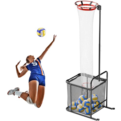 Volleyball Setter Training Equipment, Volleyball Setter Trainer Net with 2 Target Hoop Size,13 Heights & 6 Angles Adjustable, Serving Spiking Drills System with Ball Collection Bag