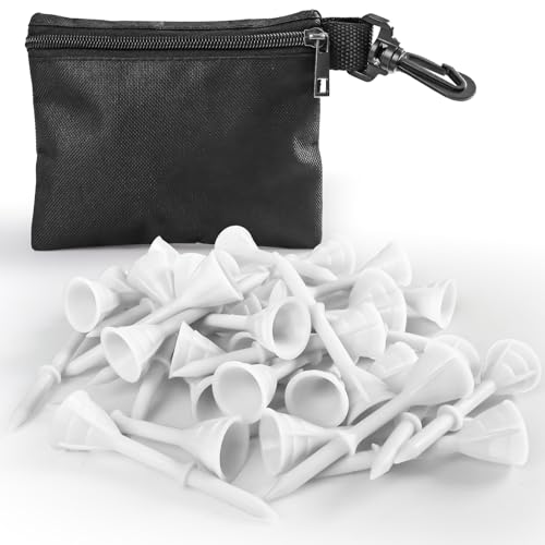 VEASAERS Golf Tees Plastic 3 1/4 inch Unbreakable 30 Pack with Pouch Bag, Durable Stable Available 83 mm Long Tee for Golfer Practice - color: White