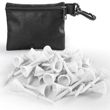 VEASAERS Golf Tees Plastic 3 1/4 inch Unbreakable 30 Pack with Pouch Bag, Durable Stable Available 83 mm Long Tee for Golfer Practice - color: White