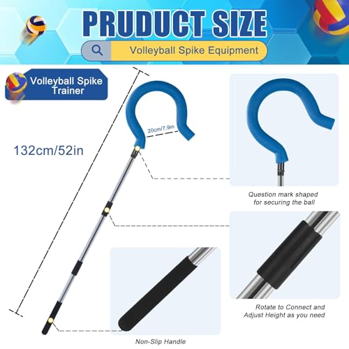 Adjustable Volleyball Spike Trainer with Question Mark Hook, Portable Lightweight Hitting Trainer for Serving, Spiking & Jump Training, Real-Ball Feel, Volleyball Gift for Beginners & Pros (No Ball)