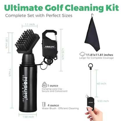 Golf Club Brush Cleaner with Retainer Clip and Squeeze Water Bottle 7.5 Inches Holds 4 Ounces of Water, Essentials Golf Accessories for Men, Best Golf Gifts for Men